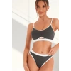 MARSiLYAN- Kadın Gri Antrasit Kaşkorse ve Beyaz Lastikli Cut-Out Tanga Külotlu Takım