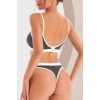 MARSiLYAN- Kadın Gri Antrasit Kaşkorse ve Beyaz Lastikli Cut-Out Tanga Külotlu Takım