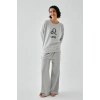 MARSiLYAN- Kadın Gri Aslan Burcu Oversize 2 İplik Eşofman Ev Giyim Takımı
