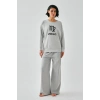 MARSiLYAN- Kadın Gri Başak Burcu Oversize 2 İplik Eşofman Ev Giyim Takımı