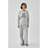 MARSiLYAN- Kadın Gri Boğa Burcu Oversize 2 İplik Eşofman Ev Giyim Takımı