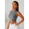 MARSiLYAN- Kadın Gri Çapraz Bağlamalı Crop Top Büstiyer