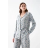 MARSiLYAN- Kadın Gri Desenli Düğmeli Pamuklu Pijama Takımı