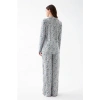 MARSiLYAN- Kadın Gri Desenli Düğmeli Pamuklu Pijama Takımı