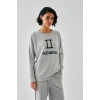 MARSiLYAN- Kadın Gri İkizler Burcu Oversize 2 İplik Eşofman Ev Giyim Takımı