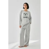 MARSiLYAN- Kadın Gri Koç Burcu Oversize 2 İplik Eşofman Ev Giyim Takımı