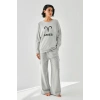 MARSiLYAN- Kadın Gri Koç Burcu Oversize 2 İplik Eşofman Ev Giyim Takımı