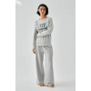 MARSiLYAN- Kadın Gri Manifest Oversize 2 İplik Eşofman Ev Giyim Takımı