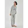 MARSiLYAN- Kadın Gri Oğlak Burcu Oversize 2 İplik Eşofman Ev Giyim Takımı