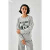 MARSiLYAN- Kadın Gri Sleep Mode ON Oversize 2 İplik Eşofman Ev Giyim Takımı