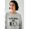 MARSiLYAN- Kadın Gri Sleep Mode ON Oversize 2 İplik Eşofman Ev Giyim Takımı