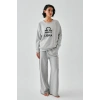 MARSiLYAN- Kadın Gri Terazi Burcu Oversize 2 İplik Eşofman Ev Giyim Takımı
