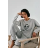 MARSiLYAN- Kadın Gri Terazi Burcu Oversize 2 İplik Eşofman Ev Giyim Takımı