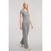 MARSiLYAN- Kadın Gri V Yaka Yumuşak Dokulu Pijama Takımı Rahat Günlük Ev Giyim Seti
