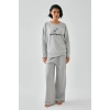 MARSiLYAN- Kadın Gri Yay Burcu Oversize 2 İplik Eşofman Ev Giyim Takımı