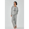 MARSiLYAN- Kadın Gri Yengeç Burcu Oversize 2 İplik Eşofman Ev Giyim Takımı