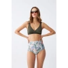 MARSiLYAN- Kadın Haki Pedli Üst ve Yüksek Bel Çiçek Desenli Bikini Takımı
