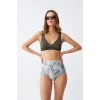MARSiLYAN- Kadın Haki Pedli Üst ve Yüksek Bel Çiçek Desenli Bikini Takımı