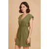 MARSiLYAN- Kadın Haki Yanları Yırtmaçlı Tokalı V Yaka Mini Plaj Elbisesi