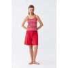 MARSiLYAN- Kadın İp Askılı Pamuk Penye Şortlu Takım Kırmızı