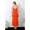 MARSiLYAN- Kadın İp Askılı Turuncu Uzun Gecelik