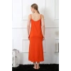 MARSiLYAN- Kadın İp Askılı Turuncu Uzun Gecelik