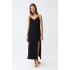 MİRAY- Kadın İp Askılı Uzun Gecelik Siyah