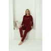 MARSiLYAN- Kadın Kadife Bordo Pijama Takım
