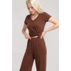 MARSiLYAN- Kadın Kahve Yumuşak Dokulu Minimal V Yaka Üst Basic Günlük Şık Bluz