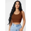 MARSiLYAN- Kadın Kahverengi Kare Yaka Crop Top Bluz