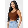 MARSiLYAN- Kadın Kahverengi Kare Yaka Crop Top Bluz