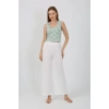 MARSiLYAN- Kadın Kalın Askılı Body Bol Paça Pantolon 2`li Takım Beyaz