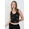 MARSiLYAN- Kadın Kalın Askılı Pamuk Penye Şortlu Crop Takım Siyah