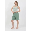 MARSiLYAN- Kadın Kalın Askılı Pamuk Penye Şortlu Crop Takım SuYeşili