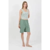 MARSiLYAN- Kadın Kalın Askılı Pamuk Penye Şortlu Crop Takım SuYeşili