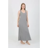 MARSiLYAN- Kadın Kalın Askılı Yırtmaçlı Uzun Gri Gecelik