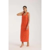 MARSiLYAN- Kadın Kalın Askılı Yırtmaçlı Uzun Turuncu Gecelik