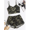 MARSiLYAN- Kadın Kamuflaj Desenli Askılı Crop Top ve Şortlu Gecelik Takım