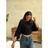 MARSiLYAN- Kadın Kayık Yaka Yarasa Kol Dökümlü Kısa Bluz