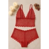 MARSiLYAN- Kadın Kırmızı Dantel Bralet Şort Takımı – Tutkulu ve Çekici İç Giyim