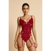 MARSiLYAN- Kadın Kırmızı Dantel İşlemeli Body Formlu Jartiyer Takımı Premium İç Giyim
