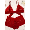 MARSiLYAN- Kadın Kırmızı Dantelli & Kurdelalı Sütyen Külot Takımı