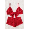 MARSiLYAN- Kadın Kırmızı Dantelli & Kurdelalı Sütyen Külot Takımı