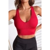 MARSiLYAN- Kadın Kırmızı Derin Göğüs Dekolteli Şık Crop Top Bluz