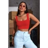 MARSiLYAN- Kadın Kırmızı Kalın Askılı Crop Top Büstiyer