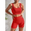 MARSiLYAN- Kadın Kırmızı Kalın Askılı Yüksek Bel Şortlu Gecelik Takımı