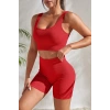 MARSiLYAN- Kadın Kırmızı Kalın Askılı Yüksek Bel Şortlu Gecelik Takımı