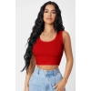 MARSiLYAN- Kadın Kırmızı Kare Yaka Crop Top Bluz