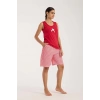 MARSiLYAN- Kadın Kırmızı Kurdele Detaylı Çizgili Şortlu Pijama Takımı