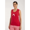 MARSiLYAN- Kadın Kırmızı Kurdele Detaylı Çizgili Şortlu Pijama Takımı
